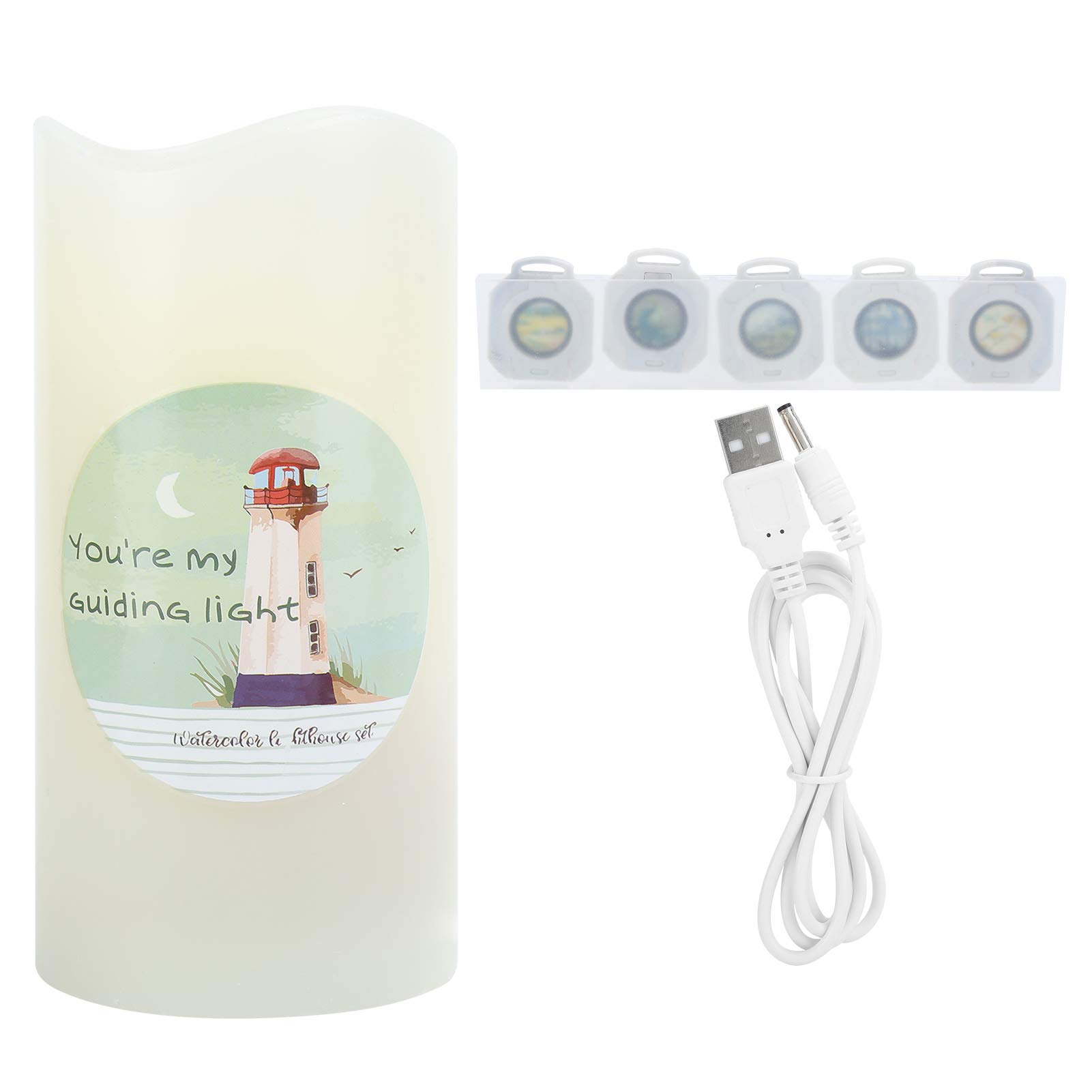 Flameless Candle with Projector Lights,Battery Operated Night Light LED Candle Garden Home Table Decoration