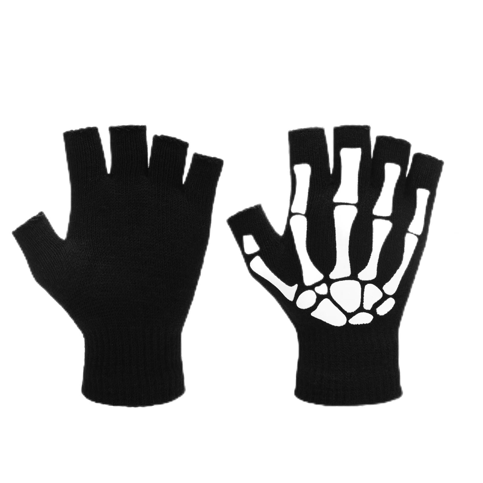 Skeleton Fingerless Gloves for Men Women Winter Half Finger Skull Goth Bone Hand Glove Unisex Skeleton Gloves