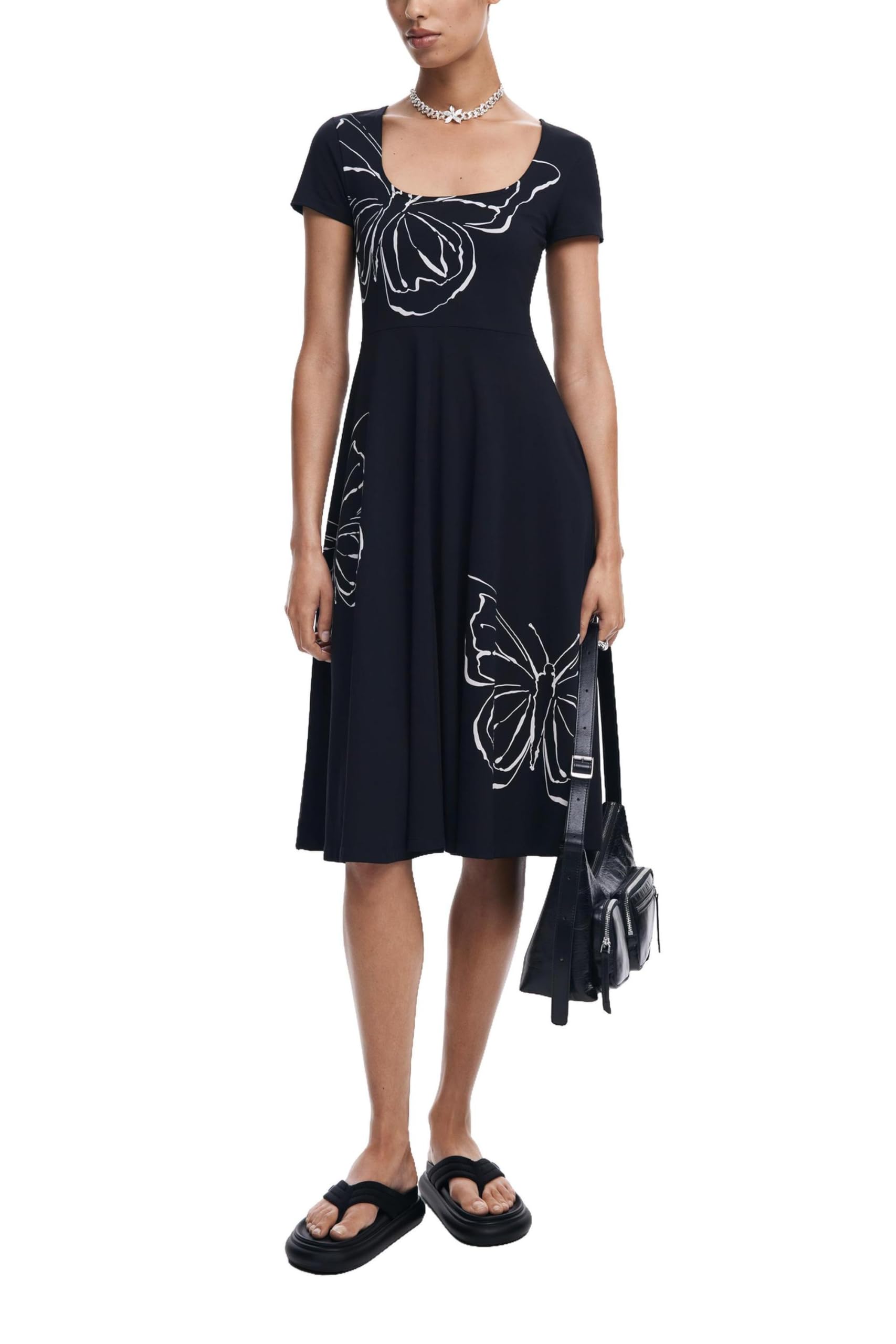 Desigual Women's Knit Short Sleeve Dress, Black, XL
