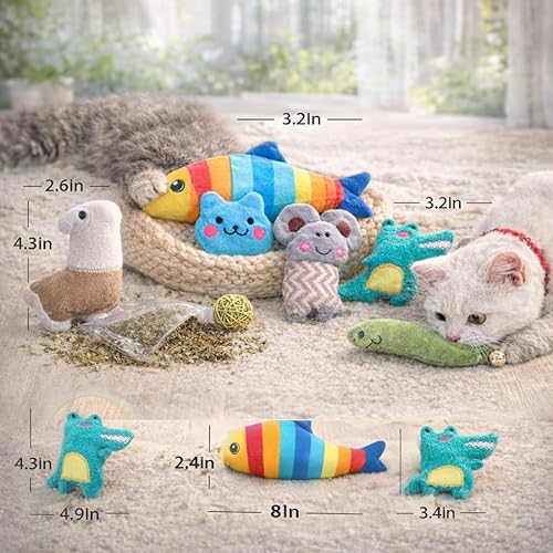 Miniatura 7 de Juguetes de hierba gatera para gatos de interior, paquete de 6 juguetes de peluche para patear, morder y jugar interactivo, para gatitos y gatos