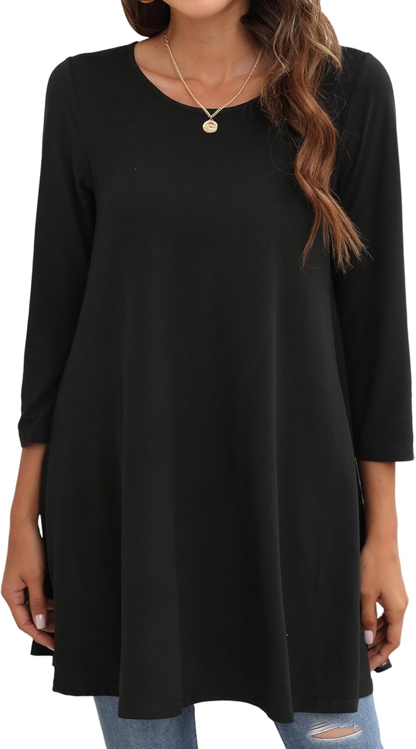 ENMAIN Women's Tunic Top 3/4 Sleeve Plus Size Tunic Tops to Wear with Leggings Ladies Casual Swing Dressy Blouses