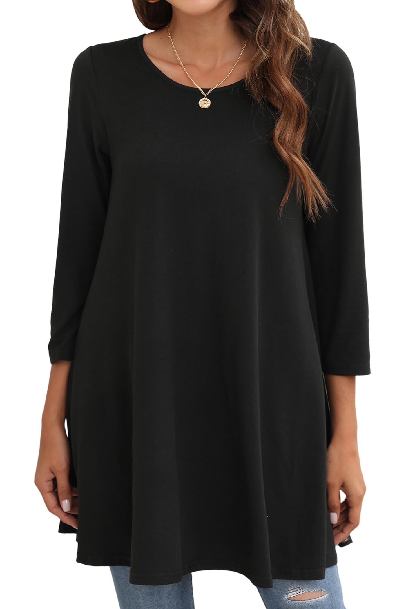 ENMAIN Women's Tunic Top 3/4 Sleeve Plus Size Tunic Tops to Wear with Leggings Ladies Casual Swing Dressy Blouses