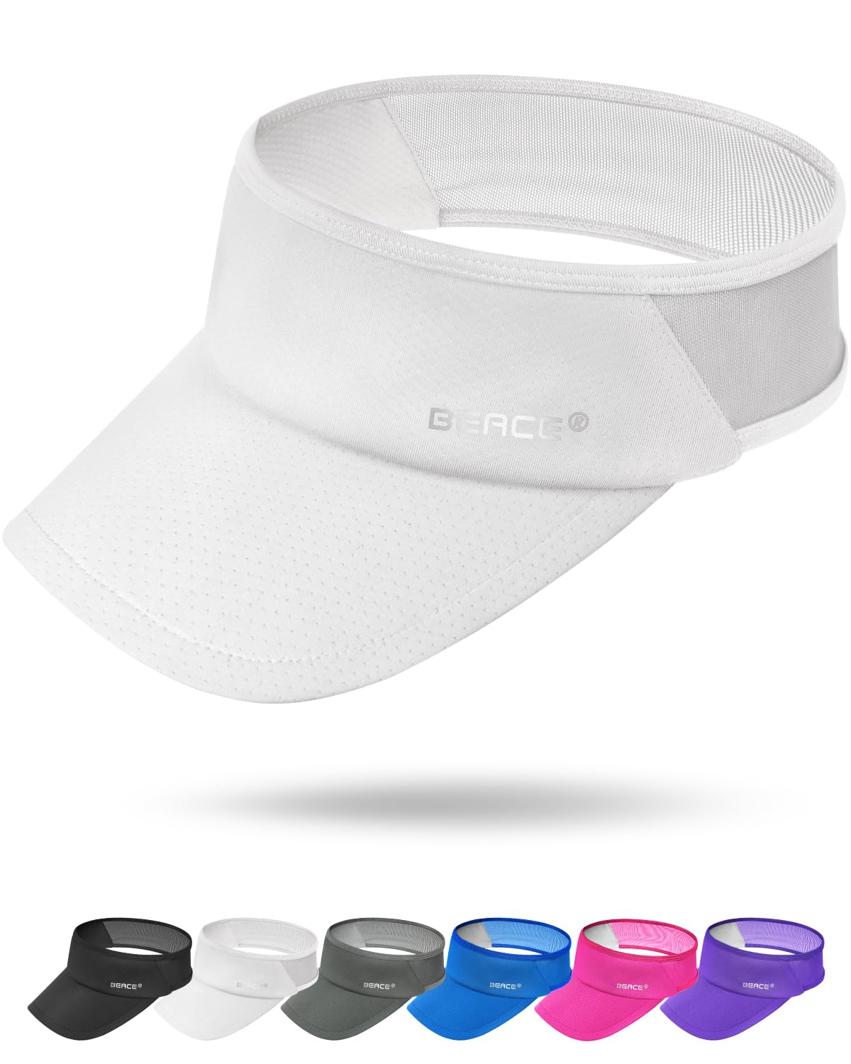 BEACE Sun Visor Hat Women Men-Lightweight Wicking Stretchy Sports Sunvisor Cap for Golf Tennis Running Pickleball Beach White