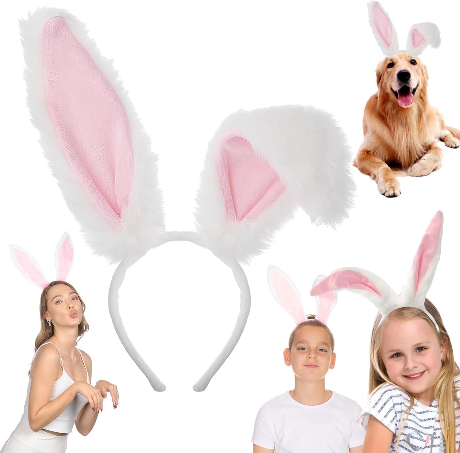 DvBCNMe Bunny Ears, Rosa Hasenohren, Niedliches Bunny Kostüm Zubehör, Hasenohren Haarreif Ideal für Karneval, Halloween und Themed Parties