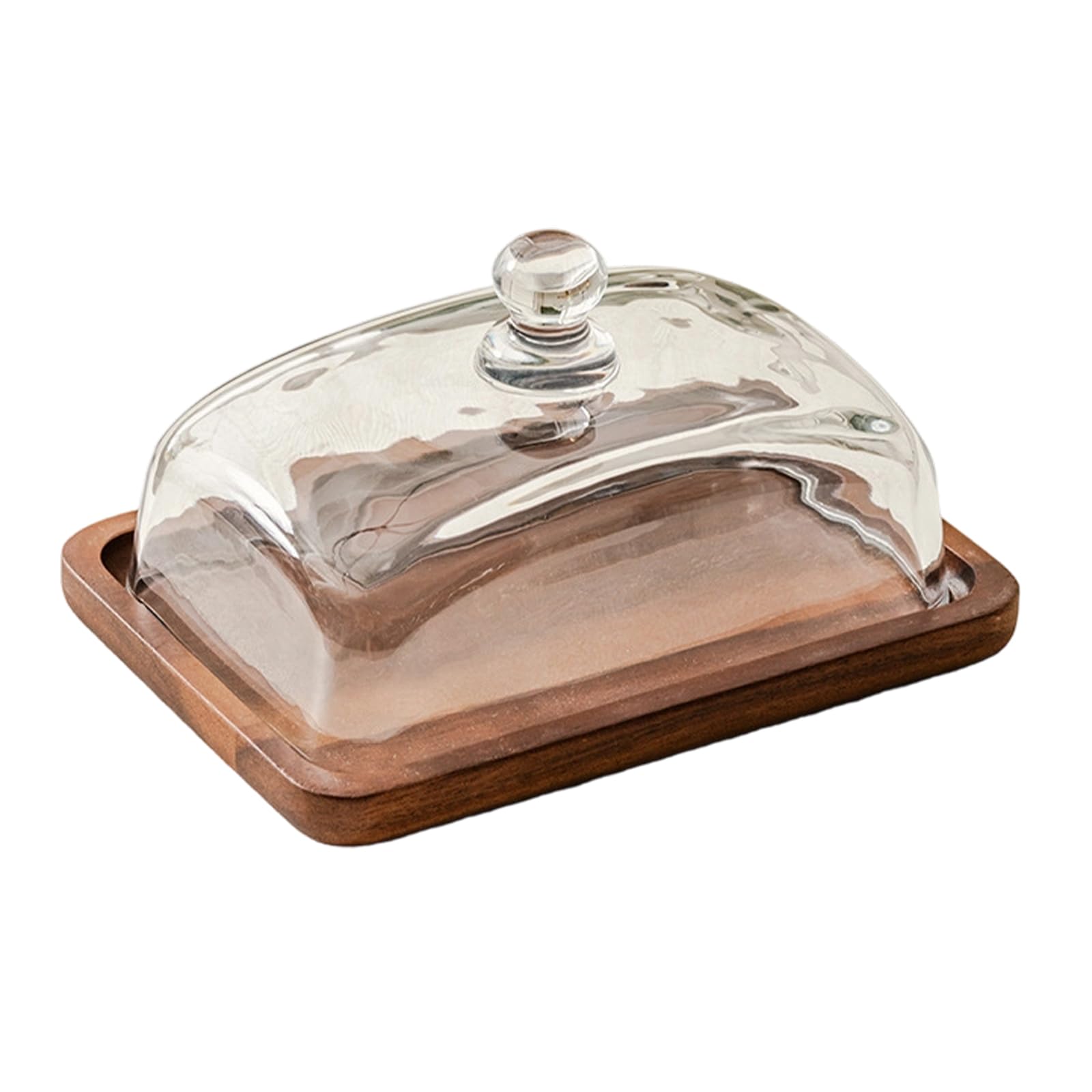 APGLSXY Wooden Cake Stand with Transparent Glass Cover Butter Tray for Countertop and Fridge Storage Wooden Cake Tray with Lid