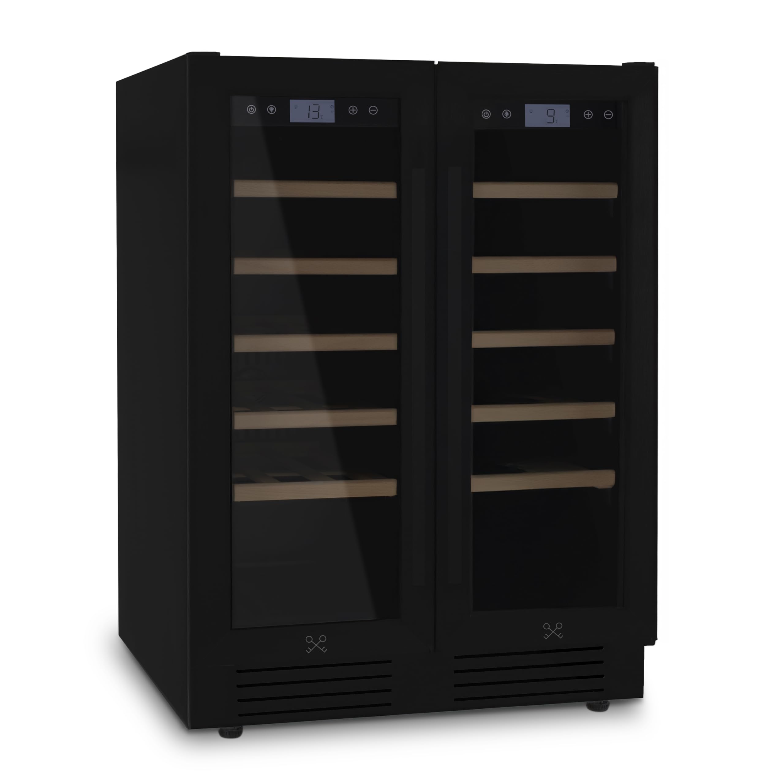 LES PETITS CHAMPS Cantinetta per vino CAVCEDB42 da incasso dual zone, 42 bottiglie, Black edition, due zone di temperatura regolabili da 5-20°C,vetro anti-UV, illuminazione, 10 ripiani in legno