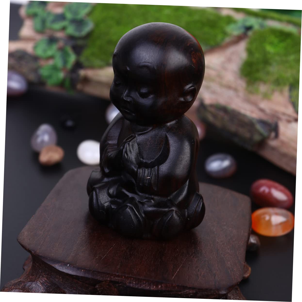 DECHOUS Topper De Escritorio 3 Piezas Decoración De La Mesa del Hogar Figura De Monje Budista Estatuilla De Arenisca Estatua Meditando Decoración del Escritorio De Oficina Buda De Madera