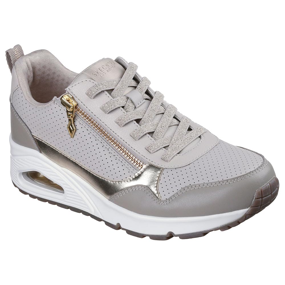 Skechers Uno Metallic Sliders Quarter Zip Trainer - Taupe Duraleather