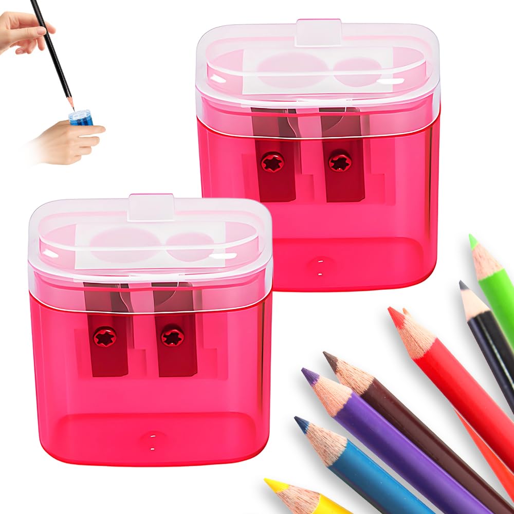 Pencil Sharpeners with Lid, 2025 New Dual Holes Compact Colored Handheld Pencil Sharpener, Compact Cute Sharpener for Kids Adults Students School Home