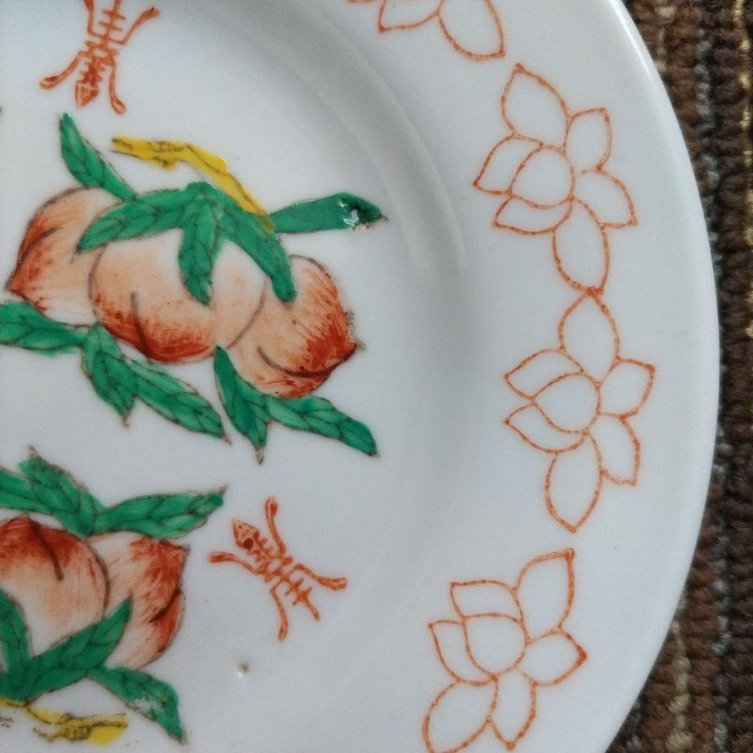 デッドストック中国景徳鎮 桃 蓮華文様寿文字福寿双全茶碗&銘々 デッドストック中国景徳鎮 桃 蓮華文様寿文字福寿双全茶碗&銘々