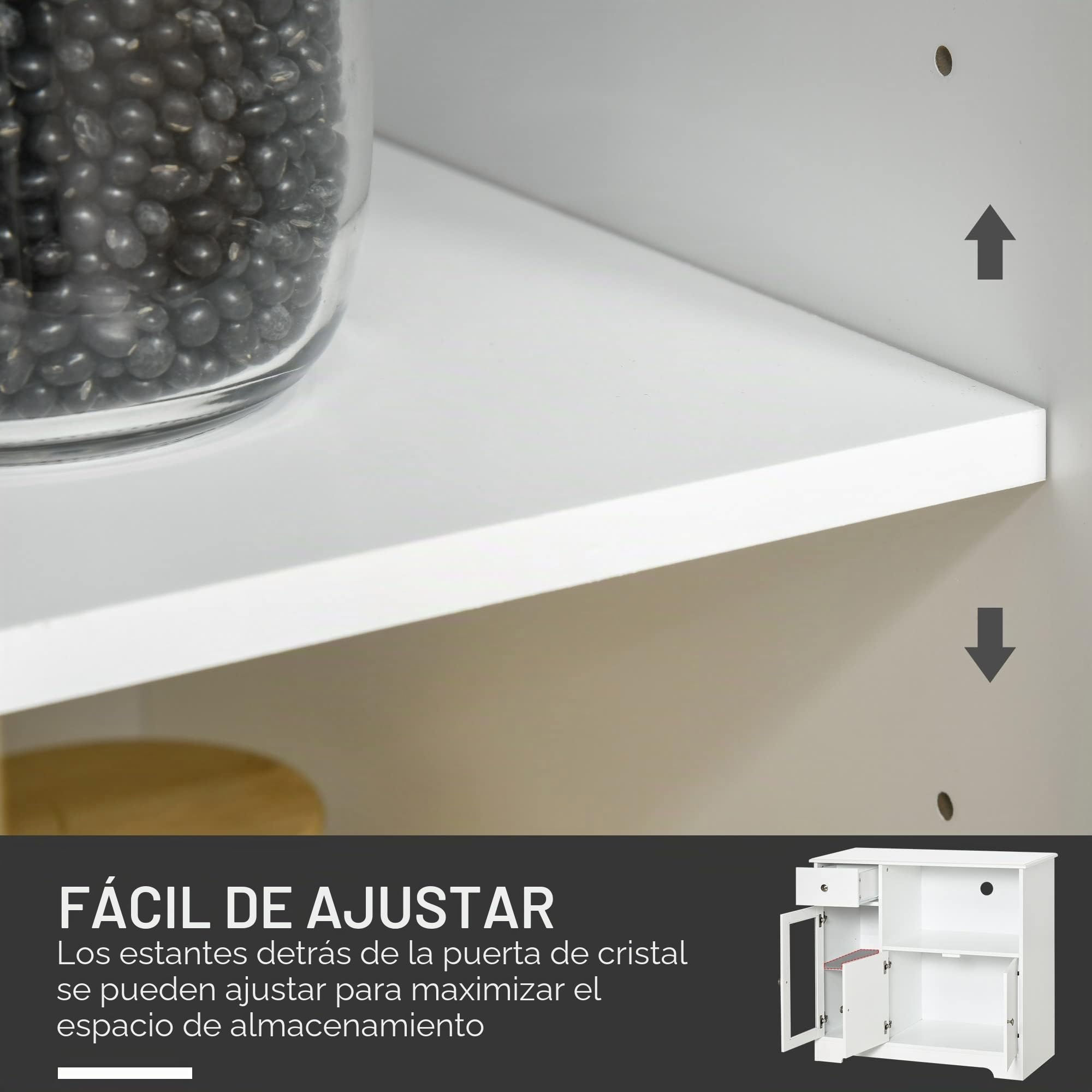 HOMCOM Aparador Armario para Microondas Vitrina 90x40x82cm Blanco Madera | Unidad de almacenamiento para cocina y comedor