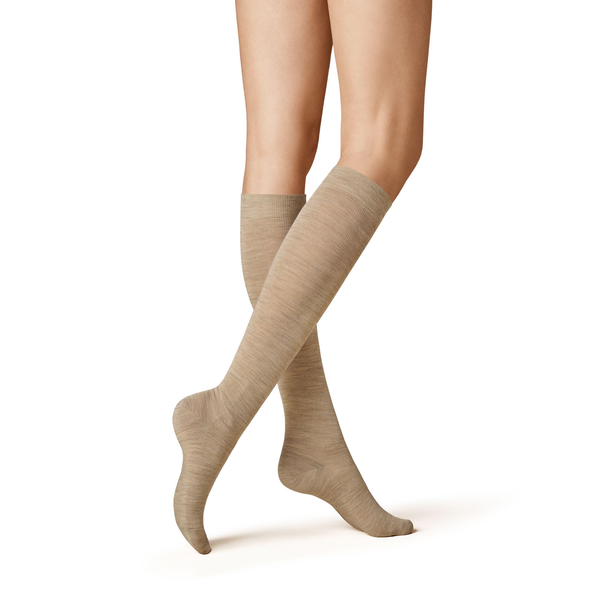 KUNERT Women's Soft Wool Cotton KSD Knit Knee Socks, Virgin, Beige-Mel, 39-42
