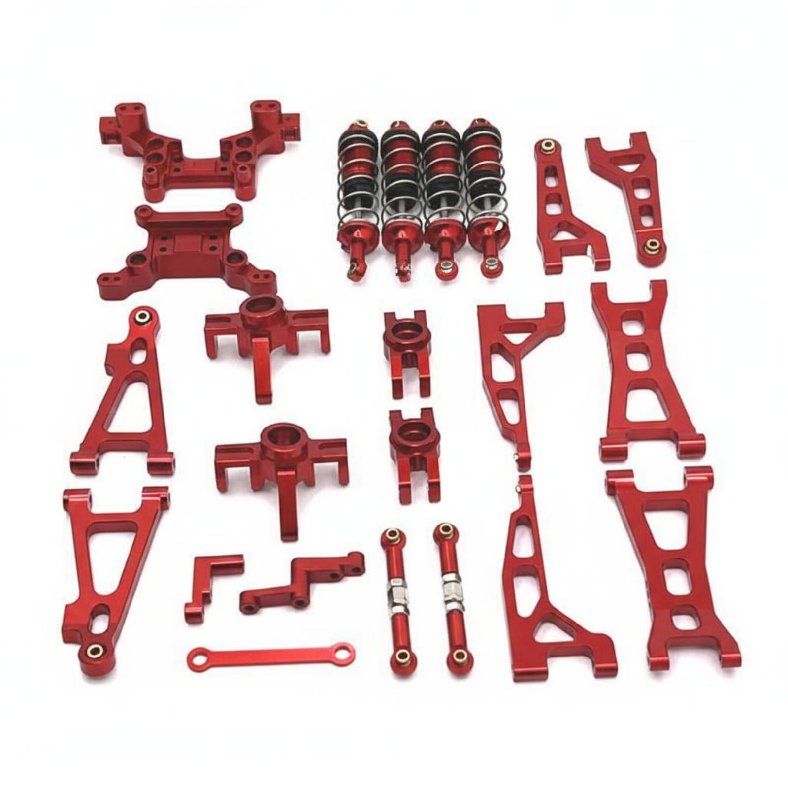 Elektroauto RC Auto Metall Upgrade Satz Tuningteile Schwingarme Dämpfer Lenkung aus Aluminiumlegierung für Leichten Aufbau Und Hohe Belastbarkeit für, Red