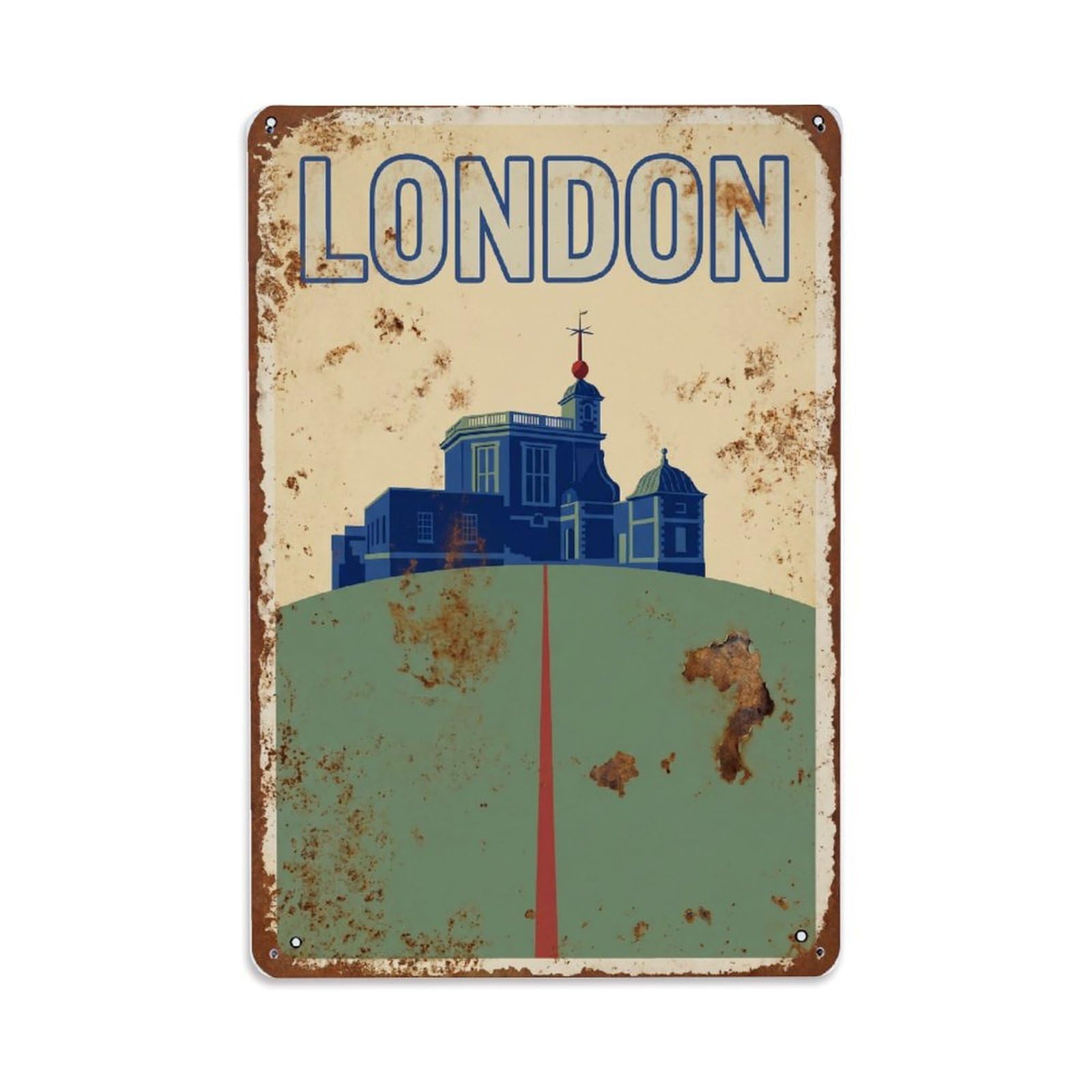 Vintage Travel London Greenwich Observatory Historic Rusted England Metal Tin Sign Plaque Wall Decor for Cafe, Club Bar, Office, Home Garden Metal Poster 8x12Inch