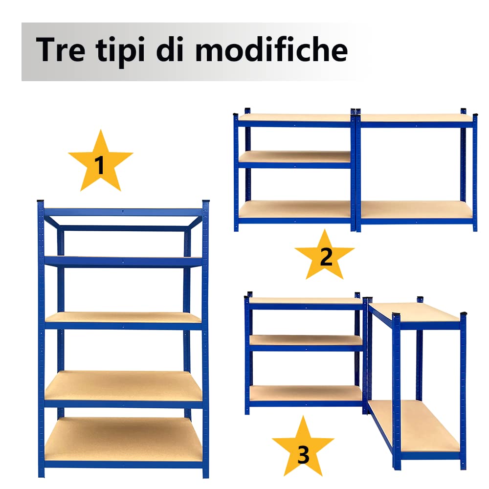 Scaffalatura Metallo per Magazzini, Scaffali per Cantine, Officine,Scaffale Metallo Garage, con 5 Ripiani, Portata Massima 875kg,Include Piedini in Plastica e Connettori a Pavimento,200x100x50cm