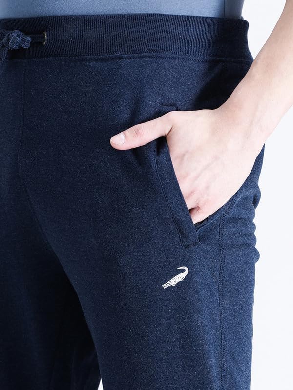 Image of CROCODILE Men Solid Ankle Length Joggers | French Terry Cotton | Drawstring Waist | 3 Pockets