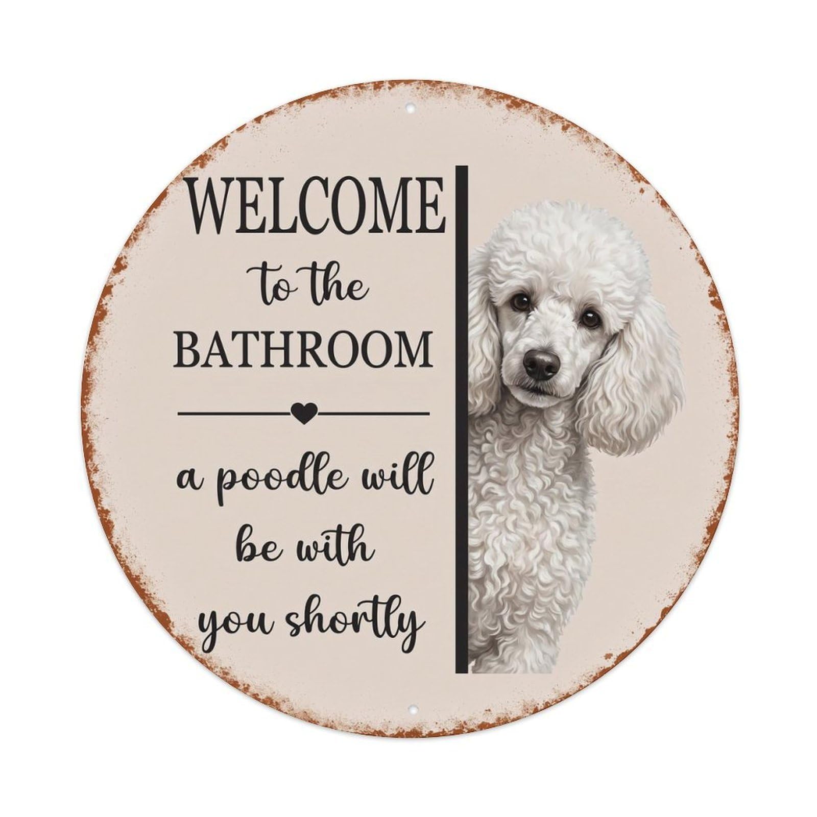 Vintage WELCOME To The BATHROOM Poodle Dog Metal Tin Sign
