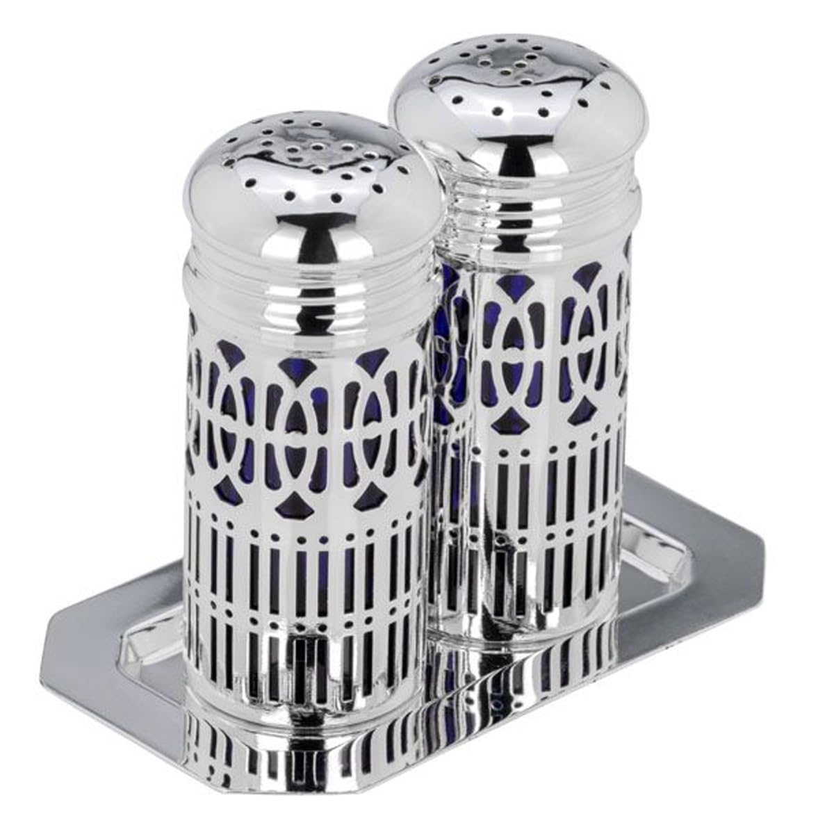 Par de esparcidores con bandeja de color azul higiénico, rectangular, 9 cm, plata de primera calidad, chapado en plata