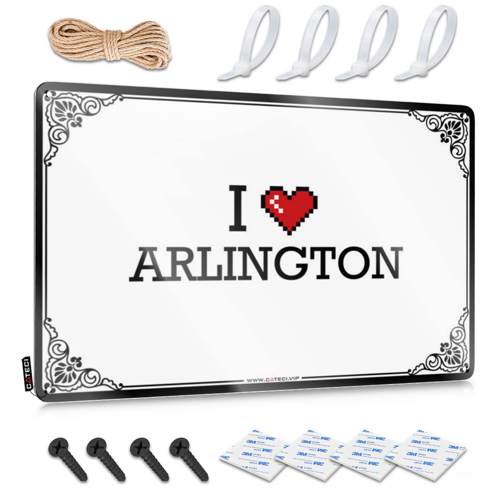 Fzfn Colour Tin Metal Sign Large Wall Decor | I Love Arlington Humorous For Longhorn Home(30X40cm)