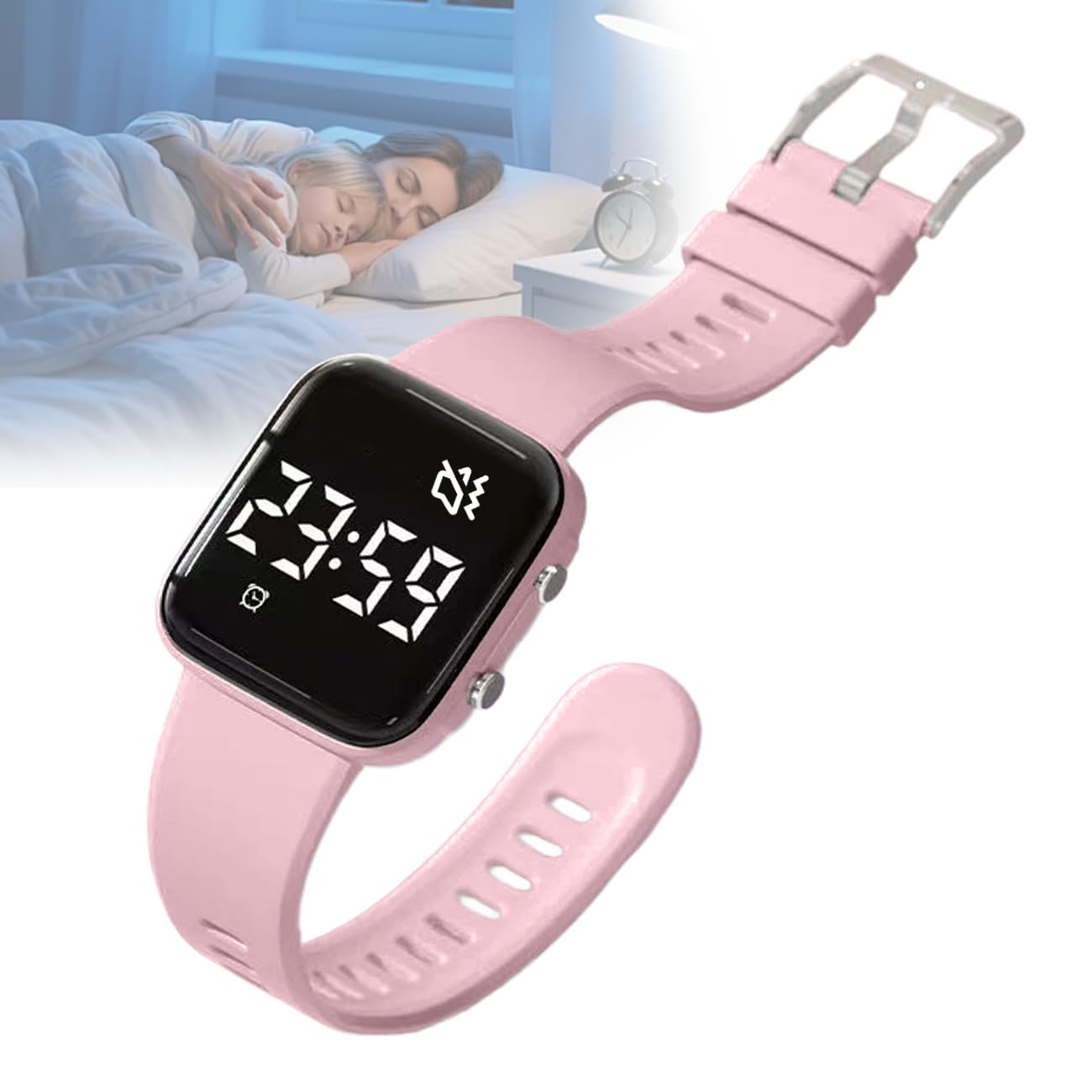Genérico Despertador para Sordos, Pulsera Despertador Vibración Te Despierta Tranquilamente por La Mañana Sin Molestar A Los Demás Personas Sordas Reloj, For Meetings, Sleeping,Rosado,3.7 * 3.2cm