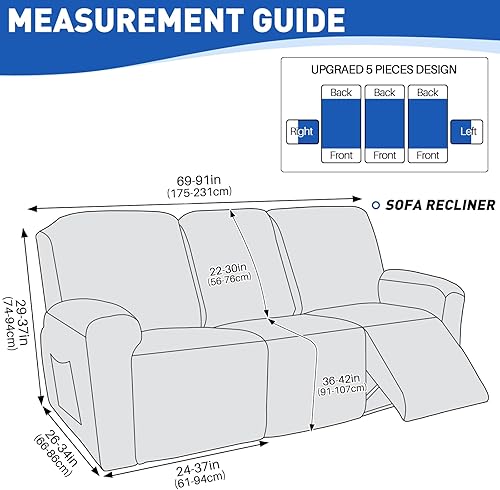 Miniatura 5 de MAXIJIN Funda impermeable para sofá reclinable de 5 piezas, funda para sofá reclinable de 3 plazas, protector de muebles con correas elásticas y