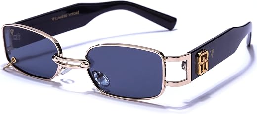 LUMIERE VITTORE FLUXOR Oversized Rectangular Sunglasses for Men &amp; Women | UV400 Protection | Luxury Gold Metal Frame with ...