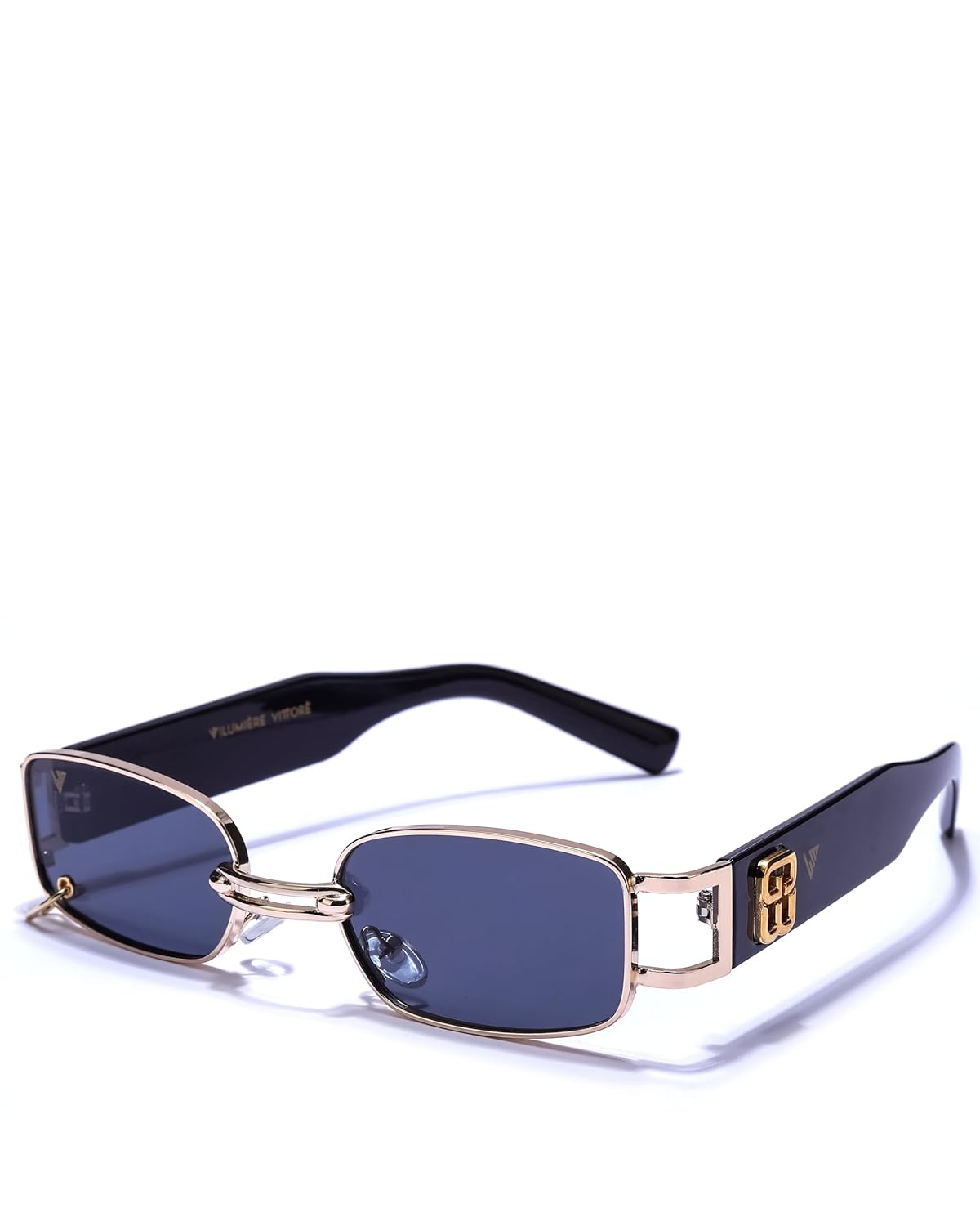 FLUXOR Oversized Rectangular Sunglasses for Men & Women | UV400 Protection | Luxury Gold Metal Frame with Black Temples | Unisex Fashion Shades | Modern Instagram-Ready Eyewear