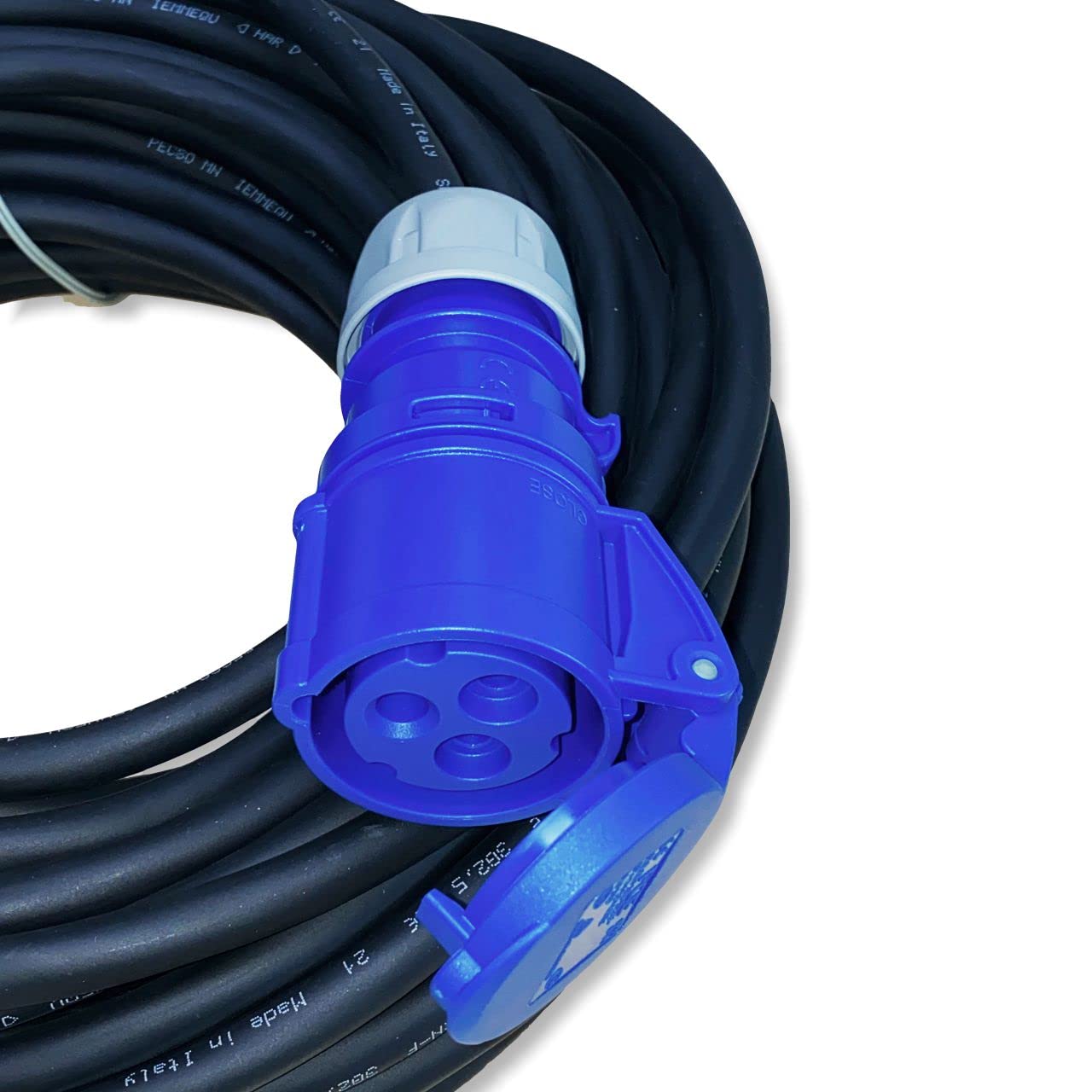 Juego de Cables de Camping de 25 m, alargador de Goma, Cable de alimentación y 2 adaptadores CEE H07RN-F 3G2,5 IP44, 3 x 2,5 mm 230 V 16 A IP44, Enchufe Schuko a CEE y Enchufe CEE a Toma de Hembra