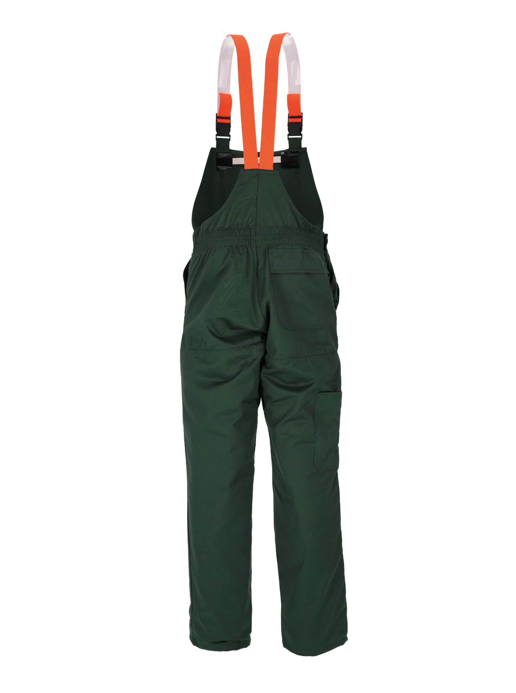 SWS Forst Schnittschutz-Latzhose (Größe 46-60) – Schutzklasse 1 Form A – Verstellbare Hosenträger – Schnittschutzhose mit Warnkeilen – 100 % Polyester – grün/Leuchtorange