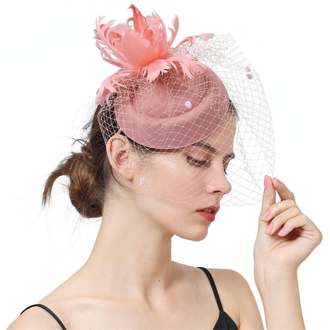 FBHappiness Women Fascinator Veils Hat with Clip Feather Hair Headwear Clip Cocktail Tea Party Hair Accessories ，Cocktail Hats