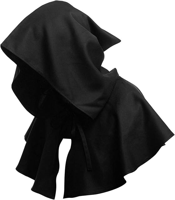 SOONHUA Vintage Medieval Cowl Hat Unisex Medieval Cowl Hooded Cloak Halloween Poncho Cosplay Costume for Men Women
