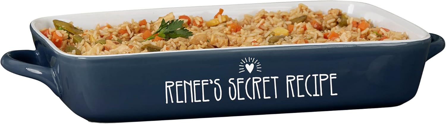 Personalization Universe Made With Love Personalized Ceramic Bakeware - 4 Quart Stoneware Baking Dish, Oven Safe, Dishwasher & Microwave Safe - Perfect for Cooking, Baking Pies & Casseroles -Red