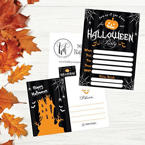 50 Black Halloween Pumpkin Invitations, Kids Or Adults Birthday Halloween Party Invites, Monster Trunk Or Treat Or Trick Or Treat Party Invitation, Costume Party Invite #TOP2