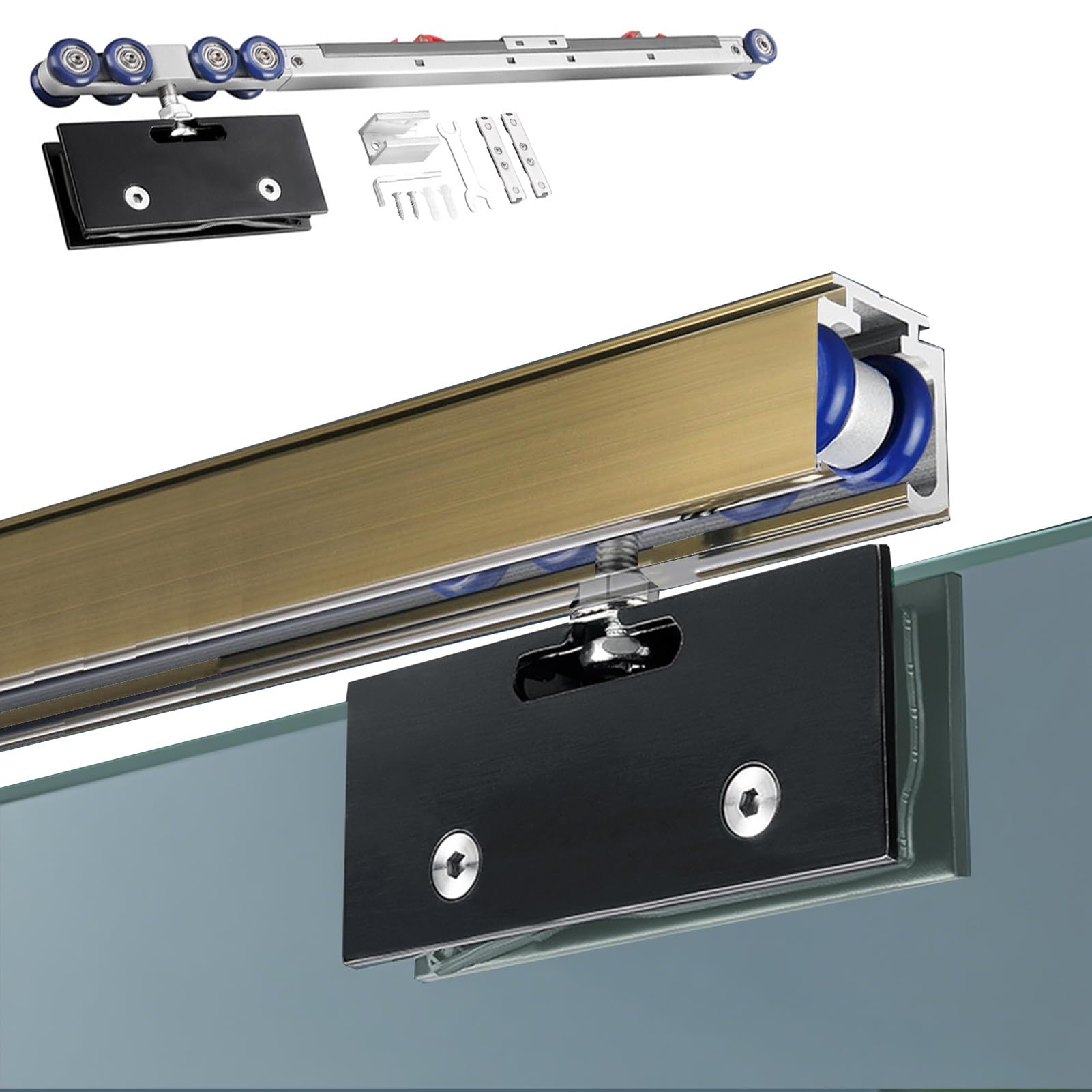 YDHSIKK Glass Sliding Door Track, Sliding Glass Door Track Kit For 8-12mm Thick Doors Multicolor 1.0m-6.0m(Champagne,1.7m/5.6ft)