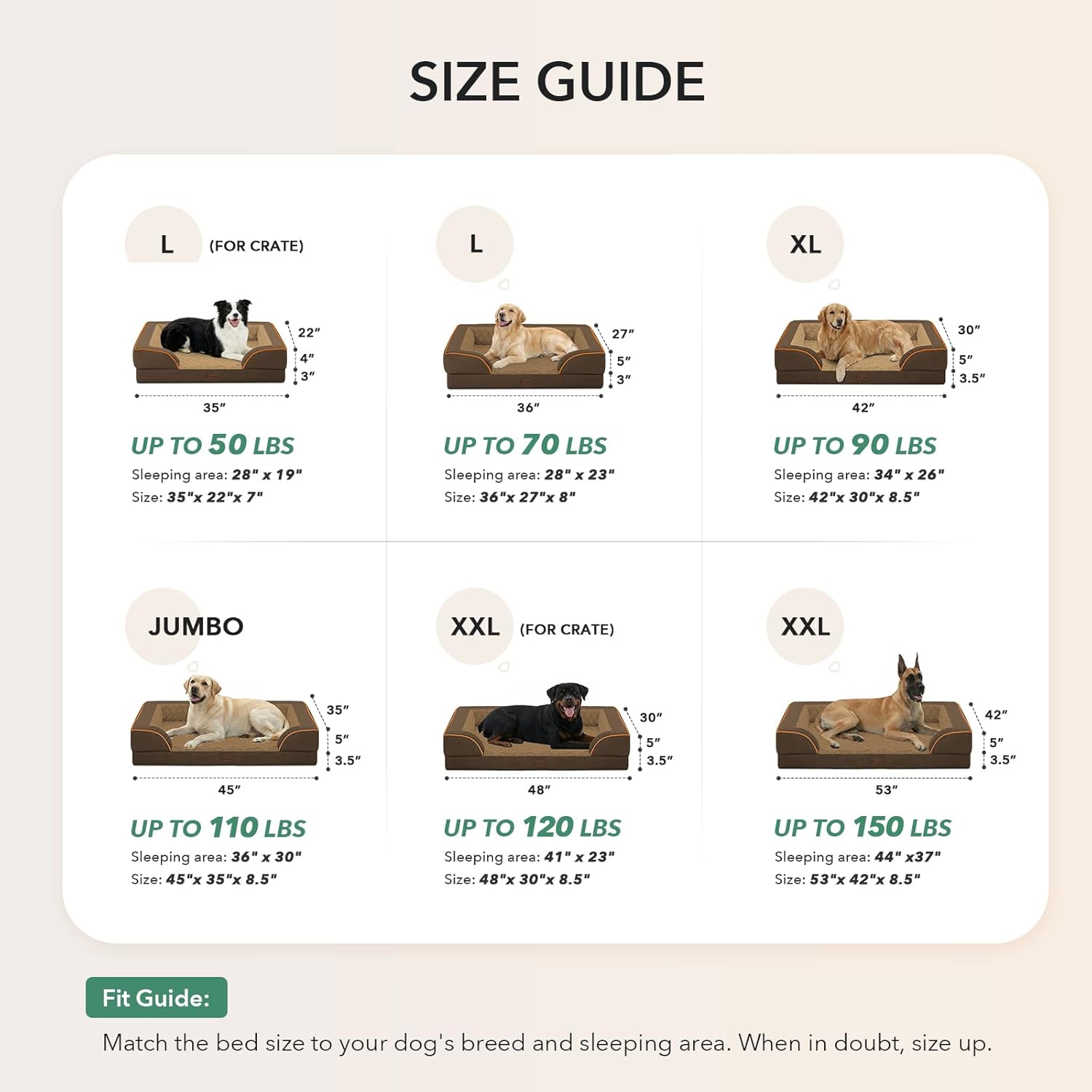 Orthopedic XL Dog Beds, Waterproof Memory Foam Big Pet Bed for Extra Large Sized Dogs 45x35Inch, Non-Slip Bottom and Egg-Crate Foam Dog Couch Bed with Washable Removable Cover, Brown