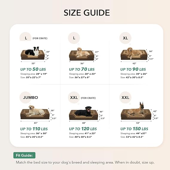 Orthopedic Dog Beds for Extra Large Sized Dogs 45x35 Inch, XL Waterproof Egg Crate Foam Dog Sofa Bed with Removable Washable Cover Big Pet Couch with Bolster & Non-Slip Bottom, Brown