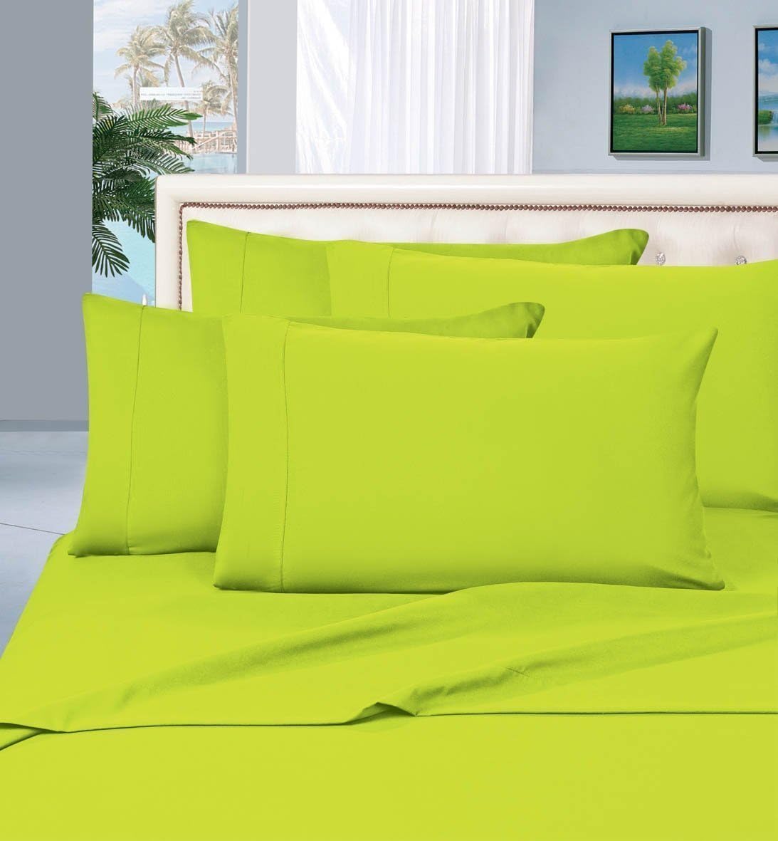 Elegant Comfort Luxurious Bed Sheets Set on Amazon 1500 Thread Count Wrinkle,Fade and Stain Resistant 4-Piece Bed Sheet Set, Deep Pocket, California King Lime