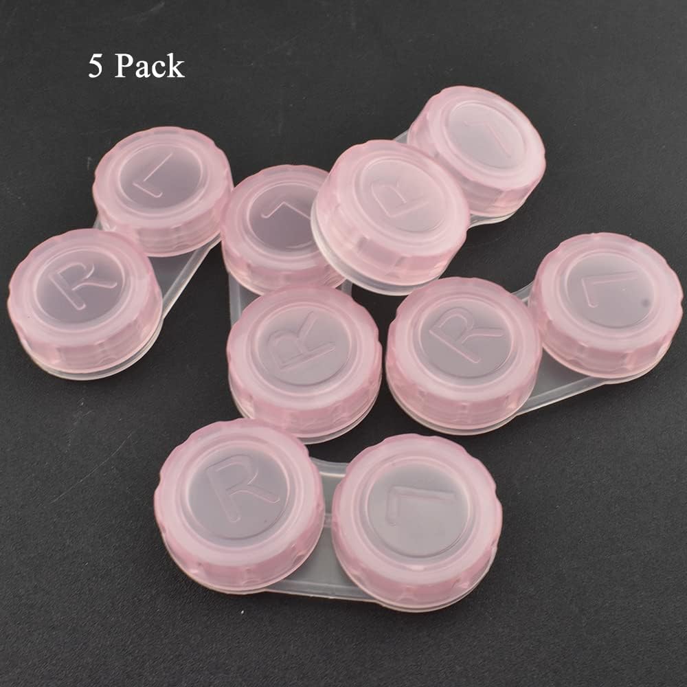 HAHIYO Contact Lens Case Box Holder Diameter 24mm Durable Leakproof Light Convenient Left/Right Eyes Contact Lens Container Soak Storage Kit For Storing Small items Travel Clear Pink 5 Pack