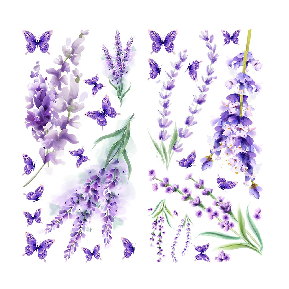 Hodeffior 2 hojas/set púrpura lavanda pegatinas de pared removibles inyección de tinta para decoración de sala de estar