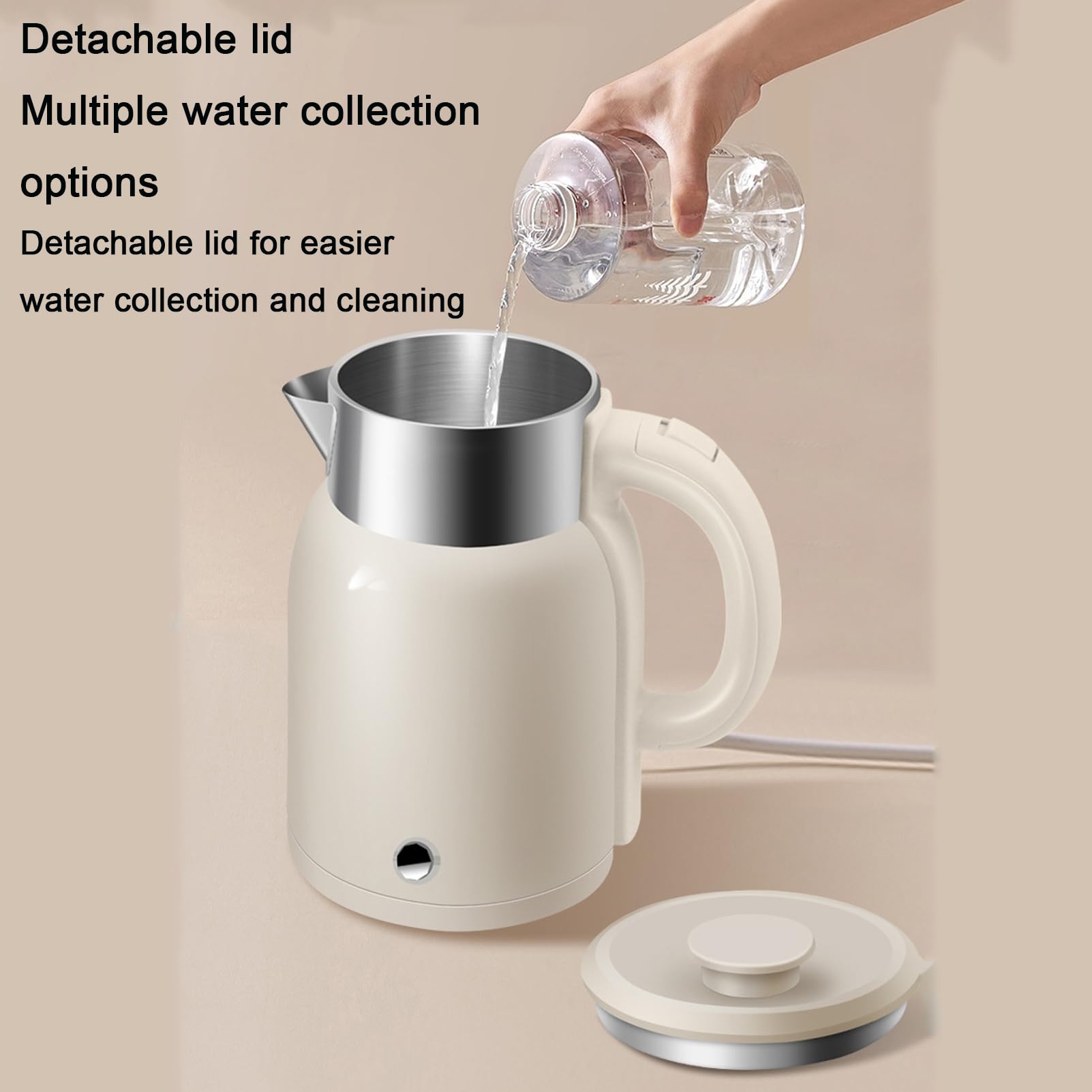 Hervidor eléctrico de 1500 W | Protección contra ebullición en seco y apagado automático | Hervidor de agua de 2 L con ebullición rápida para agua caliente, té o café | Base giratoria beige,