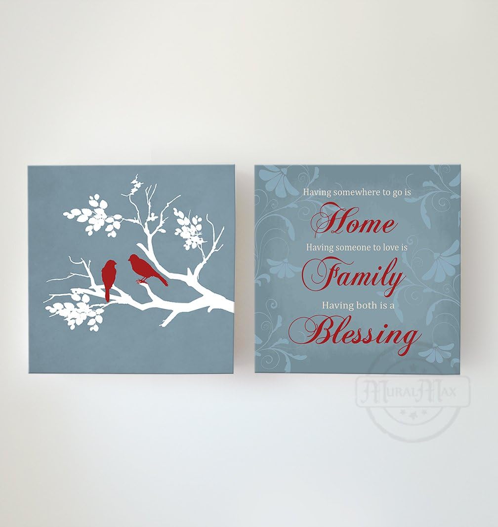 Home Family Blessing &amp;インスピレーション引用 &ndash; ストレッチキャンバスラブバード&amp;ツリー壁装飾