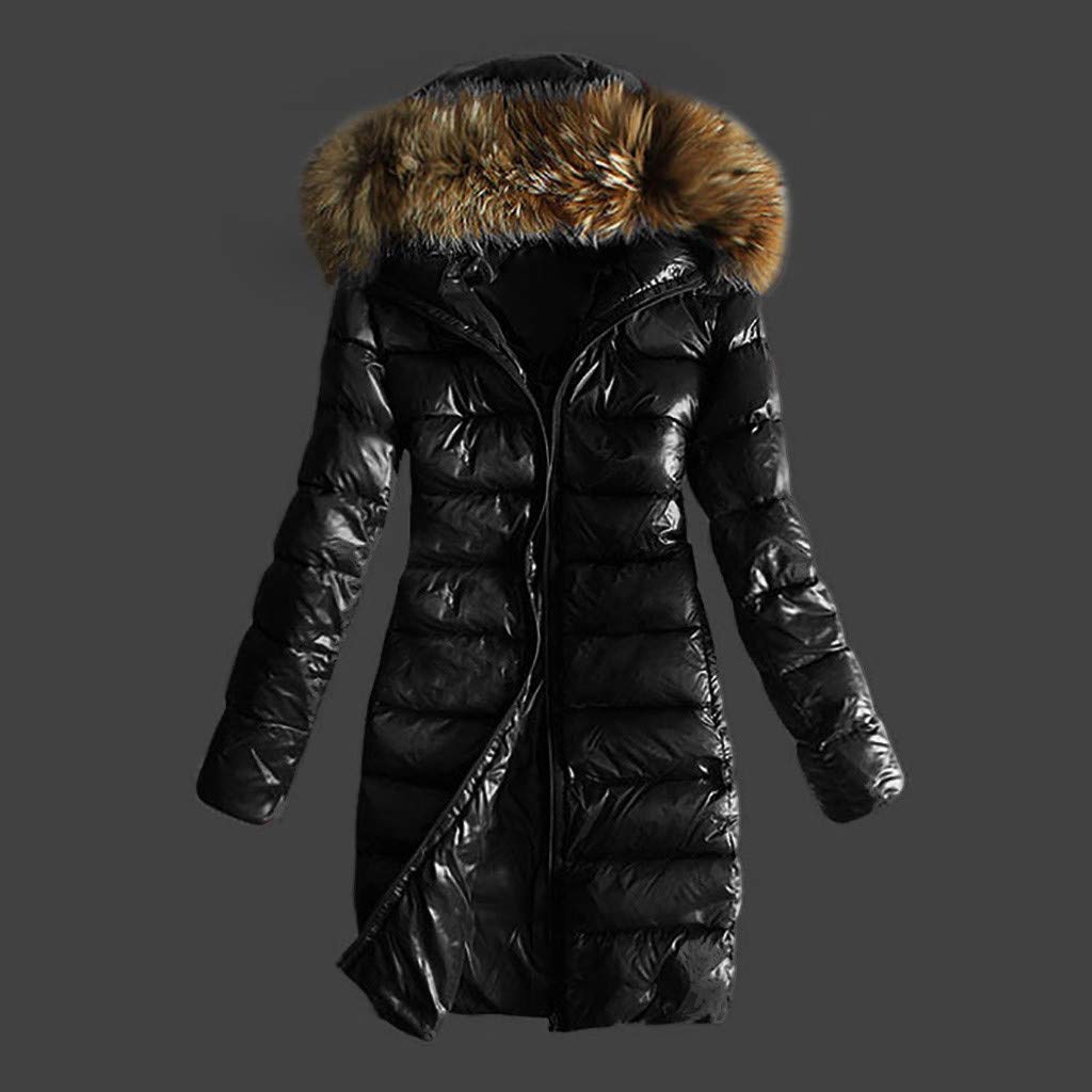 Generisch Steppmantel Damen Winter Leicht Lang Steppjacke Damen mit Fellkapuze Daunenmantel Damen Warm Wintermantel Einfarbig mit Reissverschluss Leichte Daunenjacke mit Fell Puffer Mantel Winter