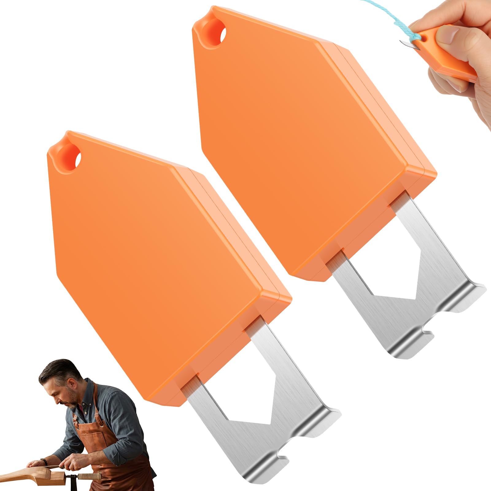 Lulobtg Orange 2 Pcs Rope Anchor Hook Portable Chalk Line Anchor Hook Tool For Home Renovation Projects No-Nail Chalk Line Clip For Framing Carpentry Flooring
