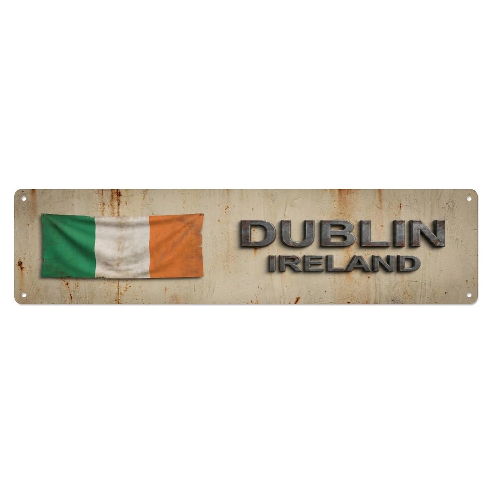 Okahys 4X16inch(10X40cm) Vintage Dublin Ireland Flag Decor Rustic Travel Metal Tin Sign