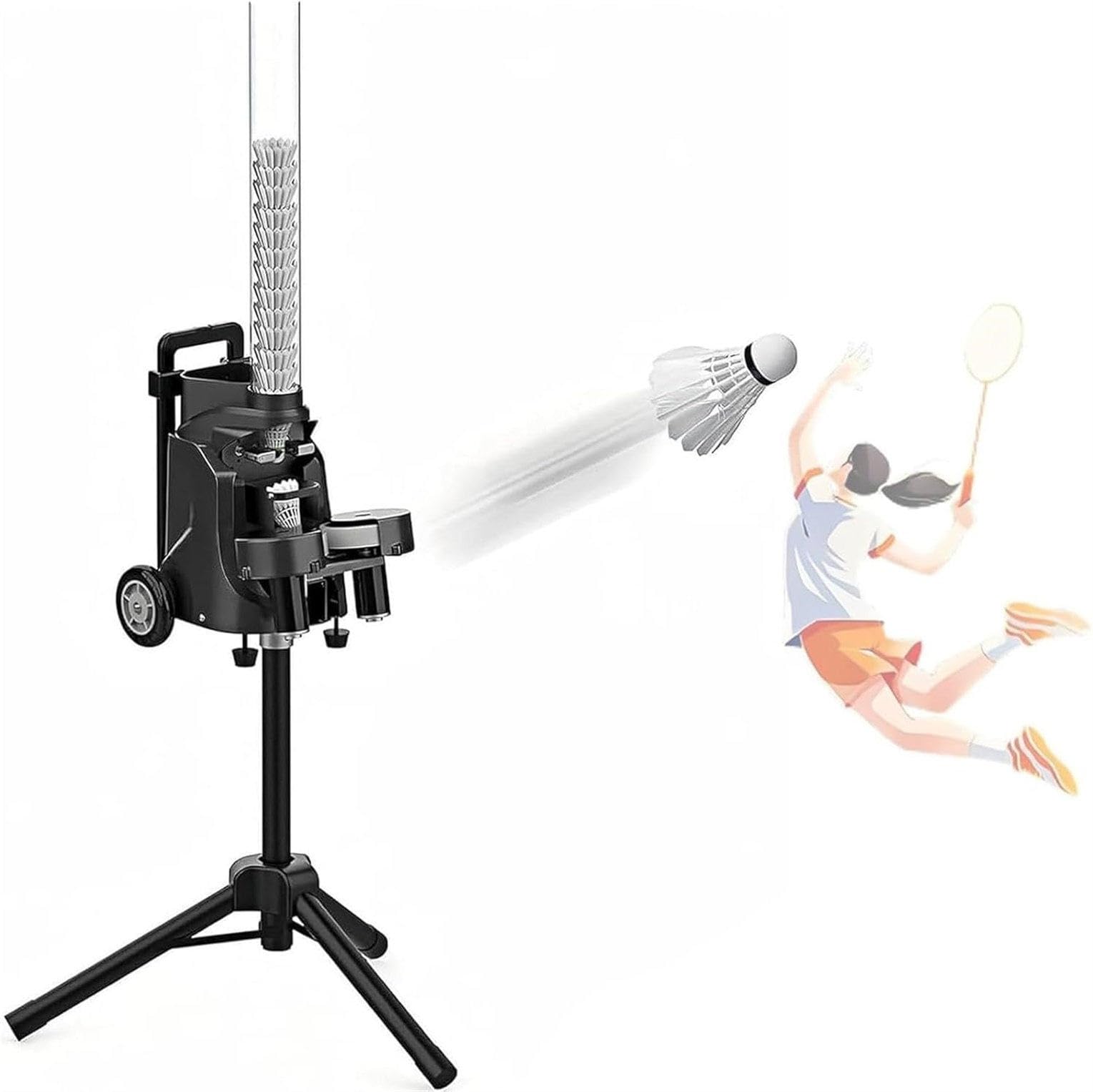 Lanzador de volante portátil, máquina inteligente de servicio de bádminton, compañero de entrenamiento con control de aplicación, intervalo de 1 a 5 segundos para el desarrollo de habilidades