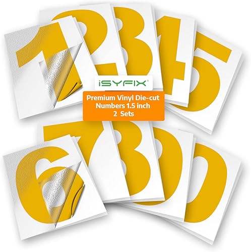 Vista 70 de iSYFIX - 2 juegos de calcomanías de números de 4 pulgadas, calcomanías de vinilo de alta calidad troqueladas y precortadas para buzón, ventanas, Oro