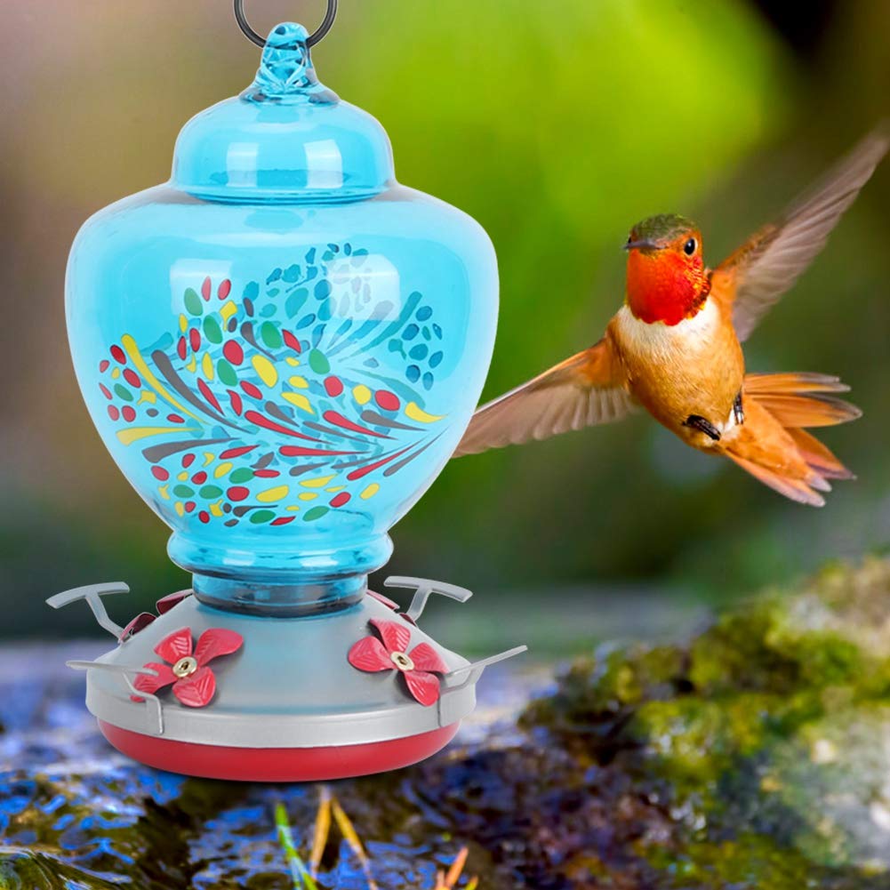 SIXRUN Mangiatoia per Uccelli Mangiatoia per Uccelli in Vetro 16,5 X 22,5 Cm da Giardino Sospesa con Fossato per Formiche Base Resistente Alle Perdite per Cortile Patio Uso Colibrì (E)