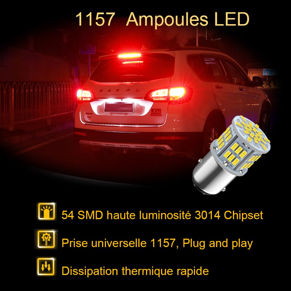 Super jasna żarówka LED 1157 P21/5W, 2800 lumenów 54X 3014 chipset BAY15D 2057 2357 7528 6500k biała żarówka LED do świateł postojowych tylnego hamulca samochodowego Rv, 2 szt