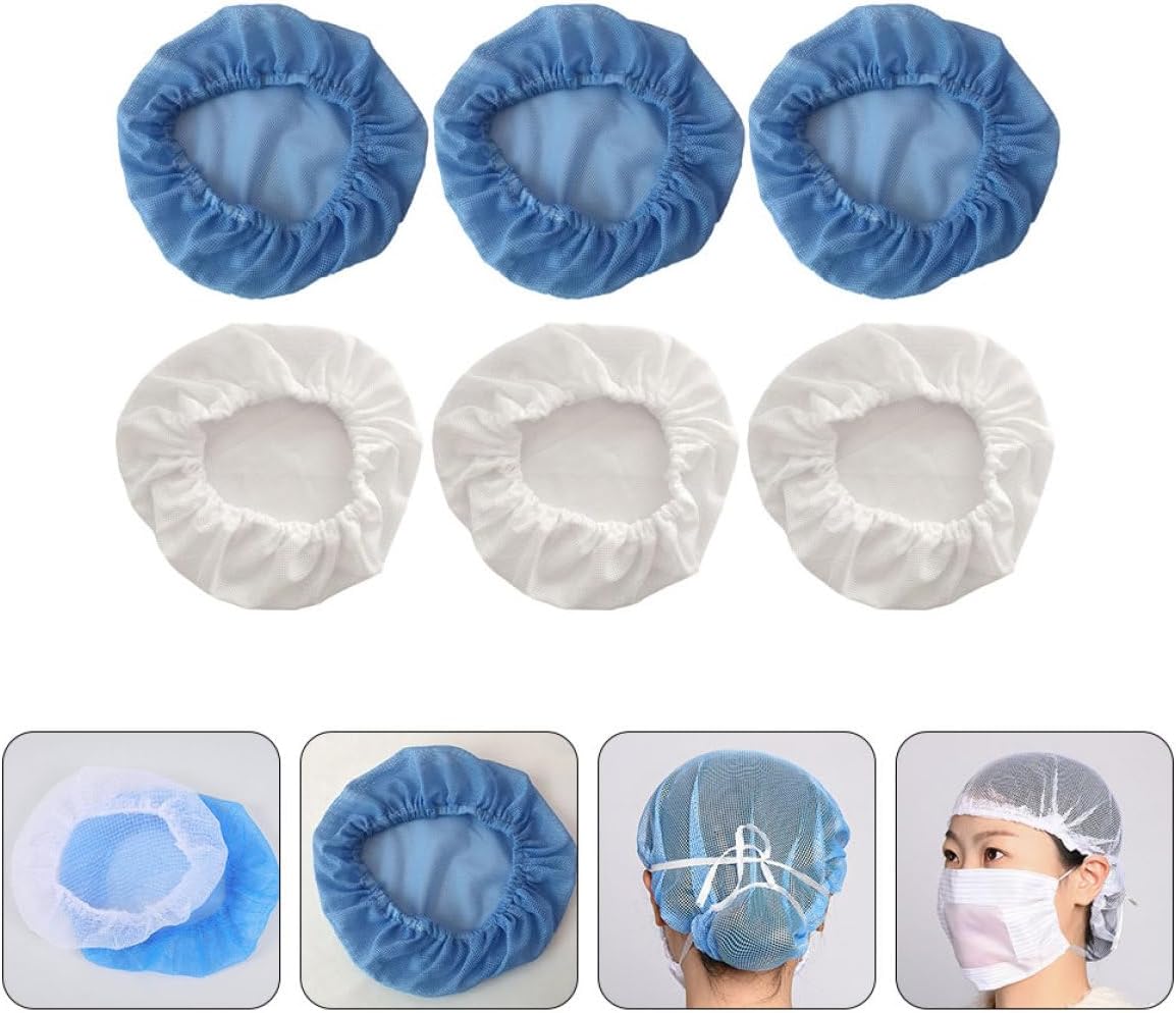 GALPADA 6pcs Anti-Static Factory Beanie Caps, Breathable Hair Cover Working Hats for Kitchen and Workshop, Blue and White Mesh Dust Protection Caps for Food Service and Industrial Use