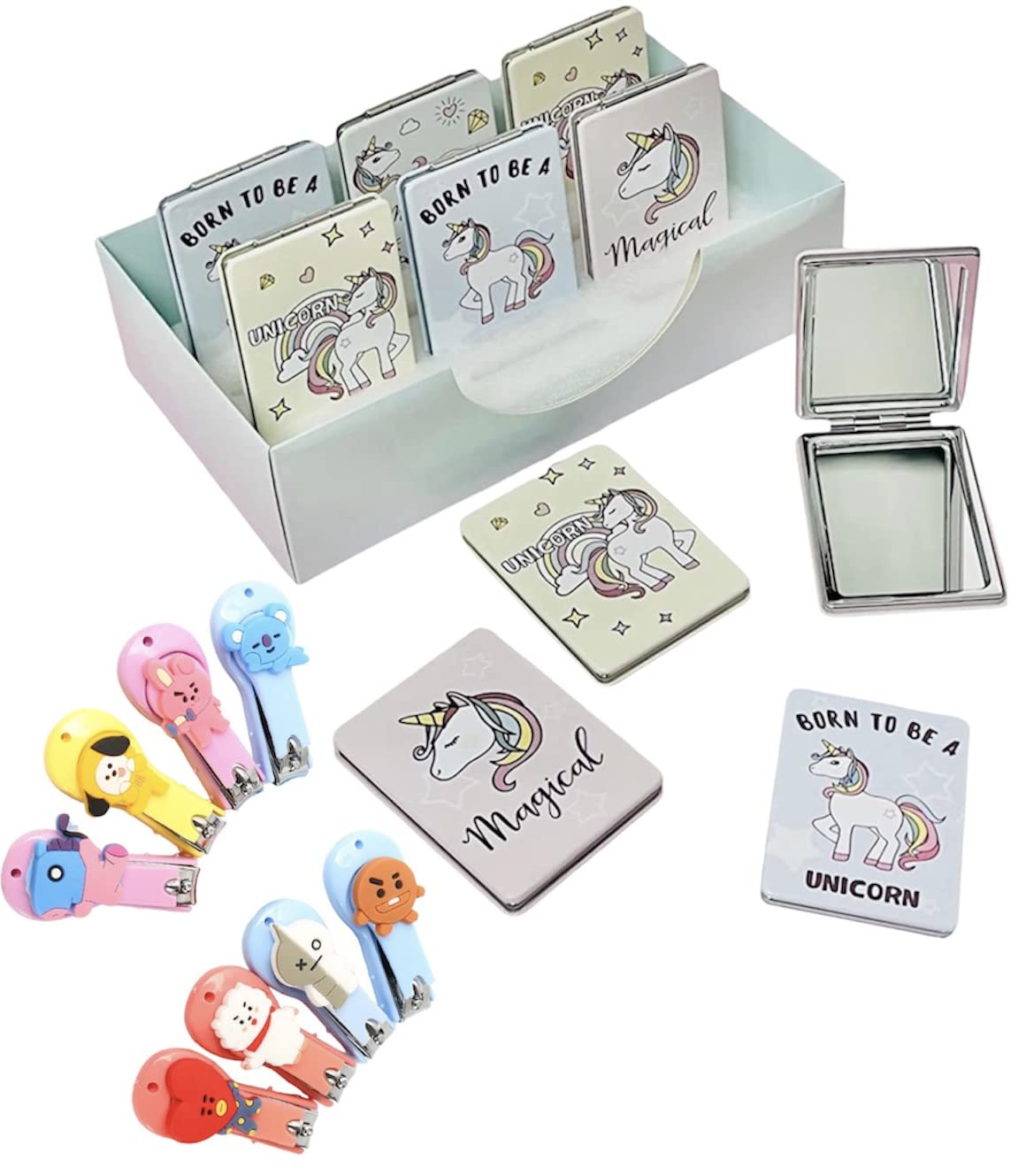 Le Delite Portable Unicorn Folding Mirror (2 Pieces) Pocket Cartoon Printed Silicon Cosmetic Compact Mirror Gift for Girls with Nail Clippers-image-41
